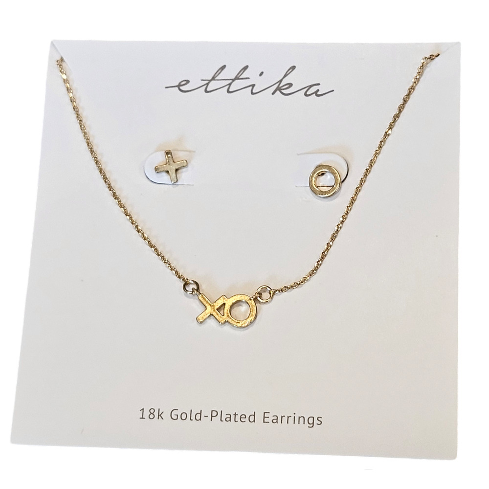 Ettika Hugs & Kisses 18K Gold Plated‎ XO Necklace & Stud Earrings Matching Set